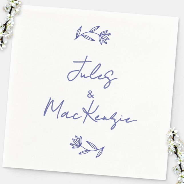Medelhavsblå Vildblomma Bröllop Pappersservett (Mediterranean blue and white wildflower wedding couple napkins)