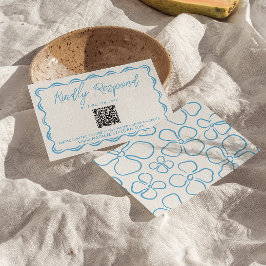 Medelhavsblått Hand plockade QR-kod Bröllop OSA Kort