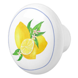 Medelhavsblått ram och citroner, vattenfärg knopp