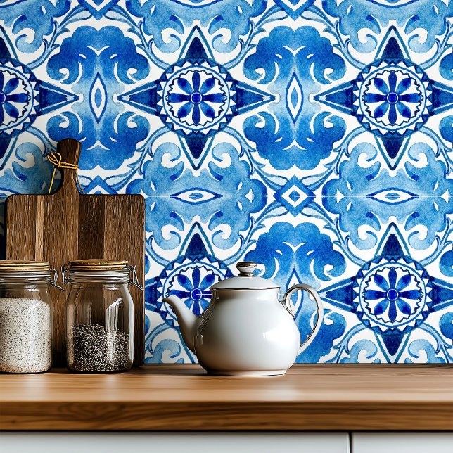  Medelhavsblått vattenfärg Kakelplatta (Skapare uppladdad)