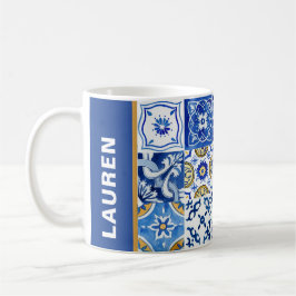 Medelhavsblått, vitt, Gult, vattenfärg Kaffemugg
