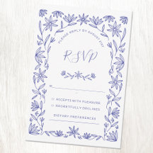 Medelhavsblomma Blå Vit Bröllop RSVP-kort