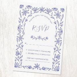 Medelhavsblomma Blå Vit Bröllop RSVP-kort OSA Kort