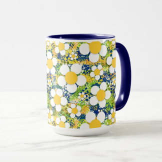 Medelhavsblommor blå gula och vita mugg