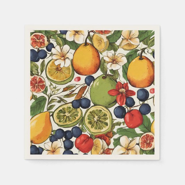 Medelhavsbor, citroner och blommor. Målad Pappersservett (Framsidan)