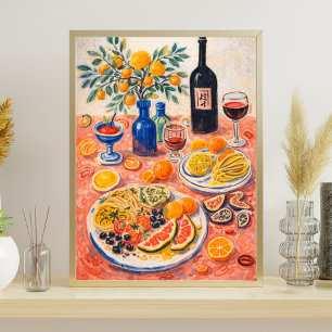 Medelhavsbord Stilleben – Vin, Citrus Poster