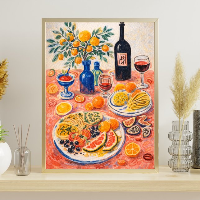 Medelhavsbord Stilleben – Vin, Citrus Poster (Skapare uppladdad)