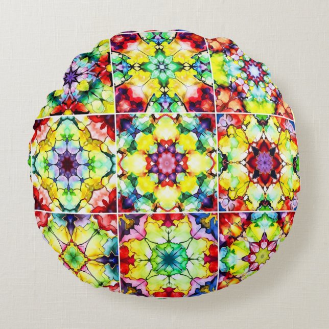 Medelhavsbrickor, Alcohol Bläck Tiles, Majolica Rund Kudde (Framsidan)