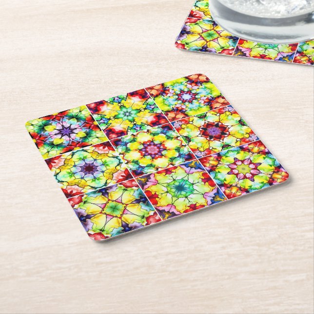 Medelhavsbrickor, Alcohol Bläck Tiles, Majolica Underlägg Papper Kvadrat (Vinklad)