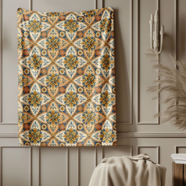 Medelhavsbrickor, Grekland mönster, Terracotta Fleecefilt (Mediterranean tiles, Greece pattern, Terracotta Fleece Blanket)
