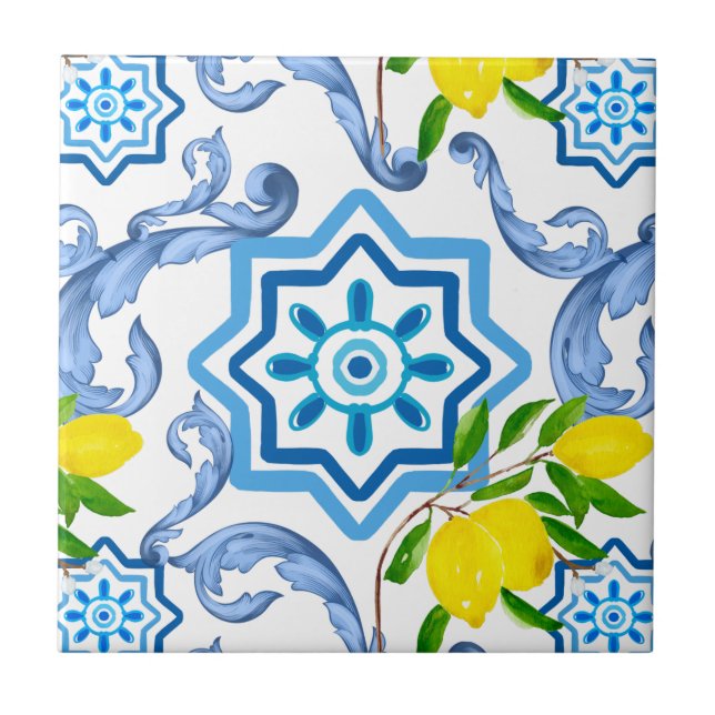 Medelhavsbrickor,majolica, Sicilian stil     Kakelplatta (Framsidan)