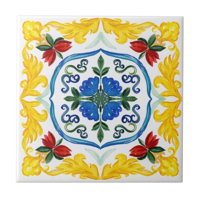 Medelhavsbrickor,majolica, Sicilian stil   Kakelplatta (Framsidan)