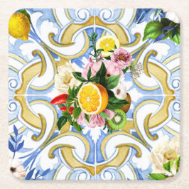 Medelhavsbrickor, majolica,siciliansk stilG Underlägg Papper Kvadrat