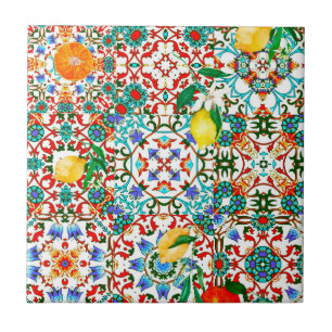 Medelhavsbrickor,mosaik,citron,sommarkonst Kakelplatta