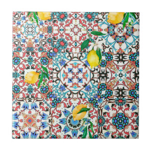 Medelhavsbrickor,mosaik,citron,sommarkonst Kakelplatta