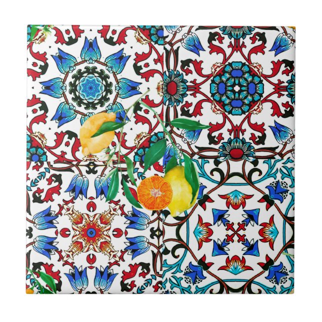 Medelhavsbrickor,mosaik,citron,sommarkonst Kakelplatta (Framsidan)