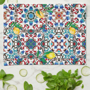 Medelhavsbrickor,mosaik,citron,sommarkonst Kökshandduk