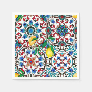 Medelhavsbrickor,mosaik,citron,sommarkonst Pappersservett