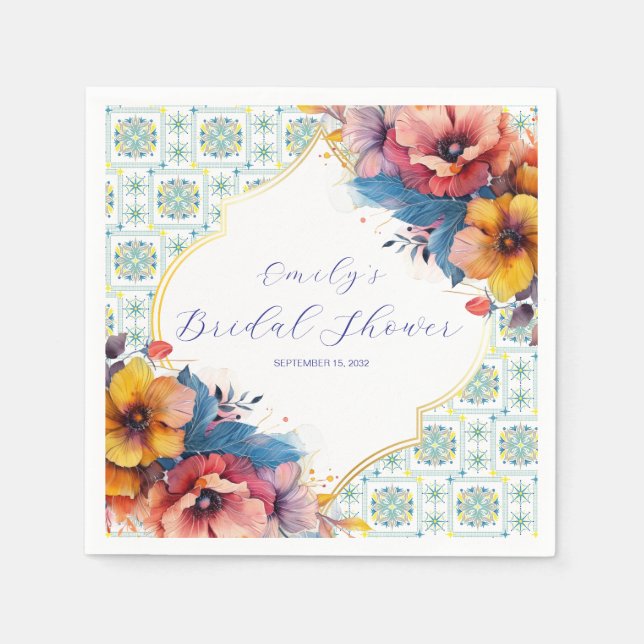 Medelhavsbröllopsfest blomster elegant pappersservett (Framsidan)