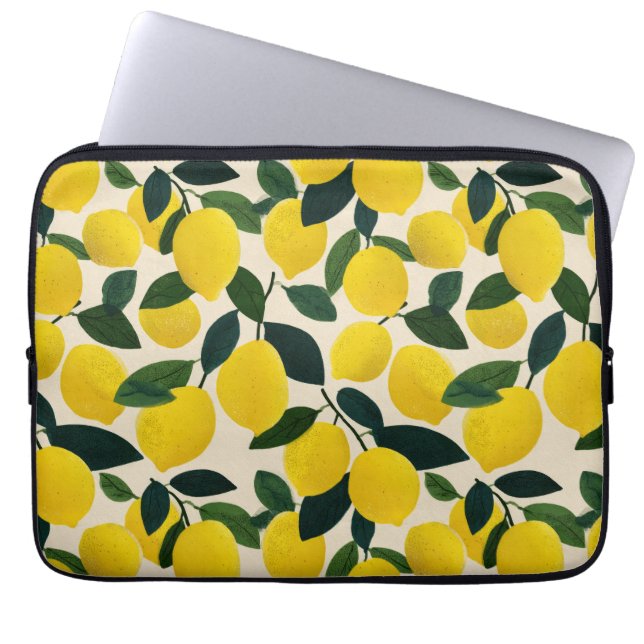 Medelhavscitatusfruktmönster gula citroner laptop fodral (Framsidan)