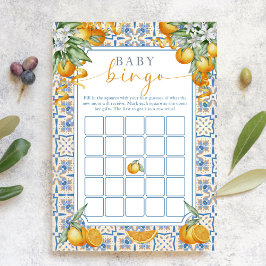 Medelhavscitrus Baby Shower | Baby Bingo-spel Rådkort