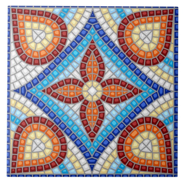 Medelhavsdriven mosaik blommönster kakelplatta (Framsidan)