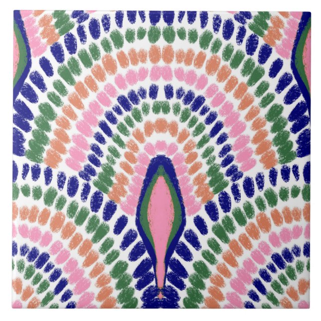 Medelhavsfärgade, mosaikmålade Scallops Kakelplatta (Framsidan)