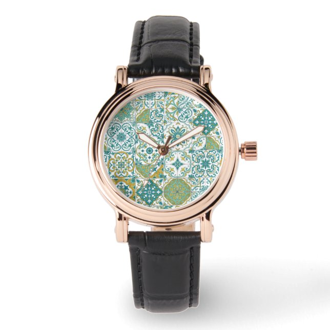 Medelhavsfärger/ Azulejo-kakel Armbandsur (Framsida)