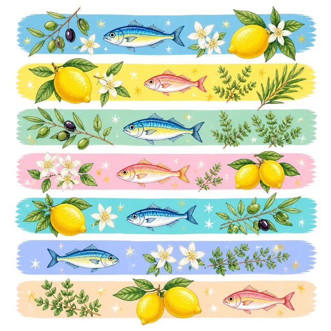 Medelhavsfisk Kust T-Shirt (Inspired by Mediterranean flavors and seaside charm, this colorful fish design features lemons, oliv)