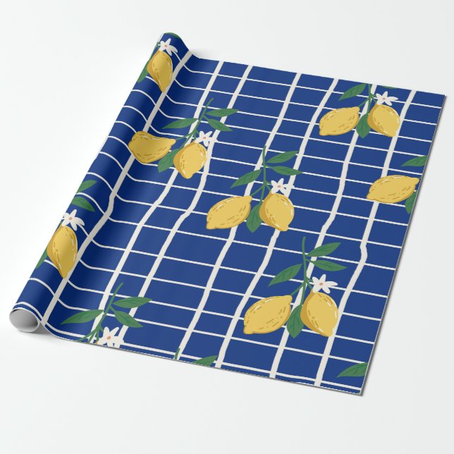 Medelhavsgrenmönster med citron presentpapper (Utrullad)