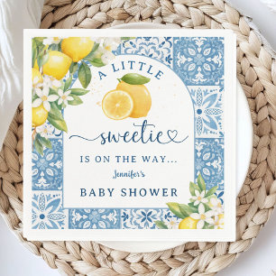 Medelhavsinspirerad Baby Shower Lemon Blå Kakel Pappersservett