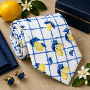 Medelhavsinspirerad Citrus Citron Mönster Halsduk Slips