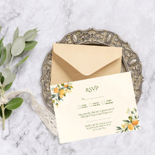 Medelhavsinspirerad citrus elegant botanisk bröllo OSA kort