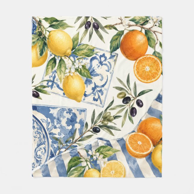 Medelhavsinspirerad citrus kökshandduk fleecefilt (Framsidan)