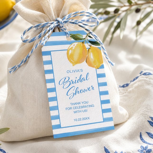 Medelhavsinspirerad italiensk citron bröllopsdusch presentetikett (Skapare uppladdad)