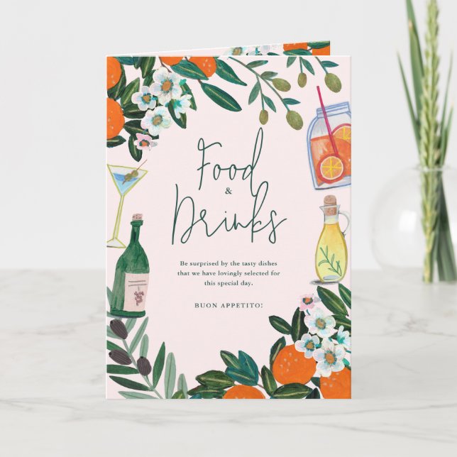 Medelhavsinspirerat italienskt citrongul rosa bröl tack kort (Framsida)