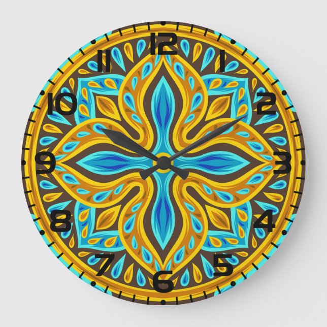 Medelhavsinspirerat marockanskt kakel Mönster Blåt Stor Klocka (Framsida)
