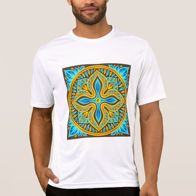 Medelhavsinspirerat marockanskt kakel Mönster Blåt T Shirt (Framsida)