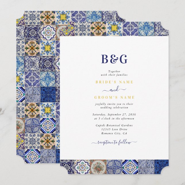 Medelhavsinspirerat Portugisiskt Kakel Mönster Brö Inbjudningar (Fram/baksida)