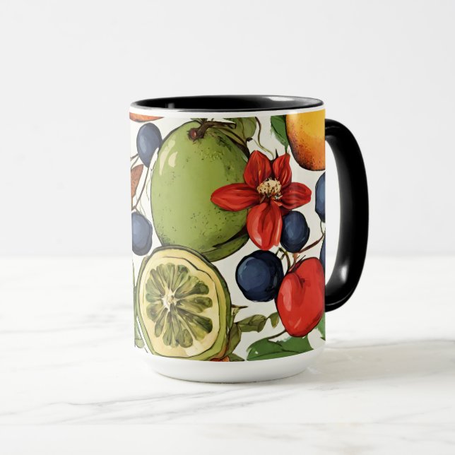 Medelhavskalkoner, citroner och blommor. Målade Mugg (Framsida höger)