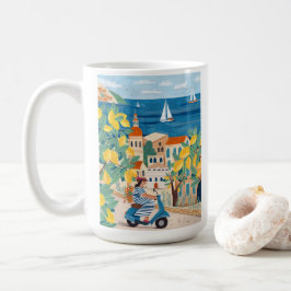 Medelhavskvinna Scooter Illustration Kaffe Kaffemugg