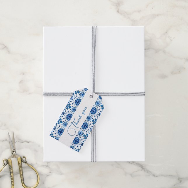 Medelhavsområdets moderna blå Bröllop Presentetikett (Med Snöre)