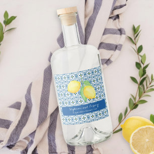 Medelhavsplattor Akvarell Citron Bröllopsgåva Spritflaskor Etikett