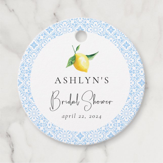 Medelhavsplattor Citron Bröllopsdusch Förmånsetike Gåvor Etiketter (Framsida)