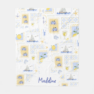 Medelhavsplattor Citron Kust Monogram Namn Fleecefilt