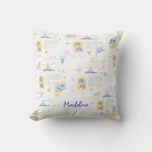 Medelhavsplattor Citron Kustlig Monogram Namn Kudde