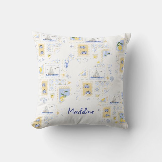 Medelhavsplattor Citron Kustlig Monogram Namn Kudde (Framsida)