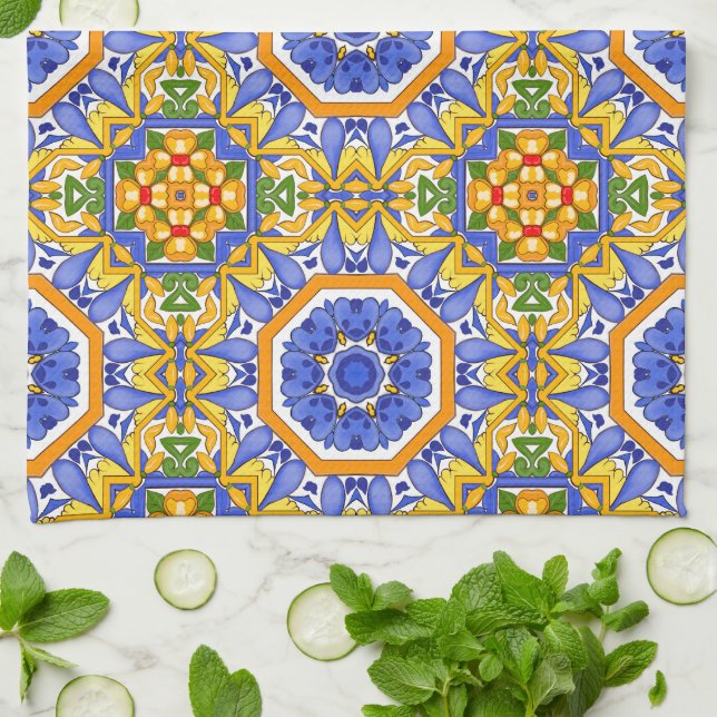 Medelhavsplattor,majolica,sicilianska, Kökshandduk (Vikta)
