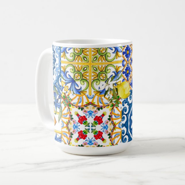 Medelhavsplattor, majolica,Sicilien stil Kaffemugg (Framsida vänster)