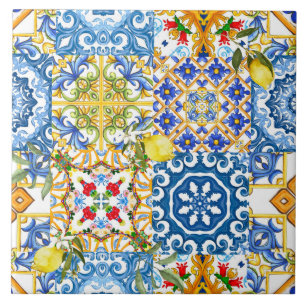 Medelhavsplattor, majolica,Sicilien stil Kakelplatta